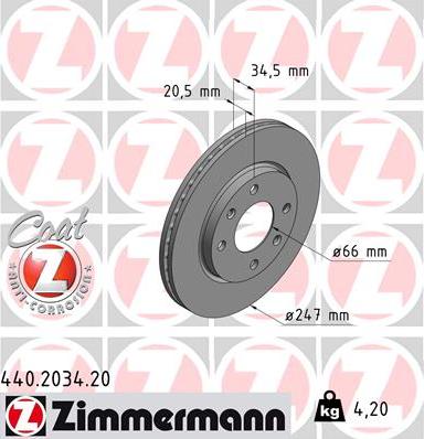 Zimmermann 440.2034.20 - Тормозной диск autosila-amz.com