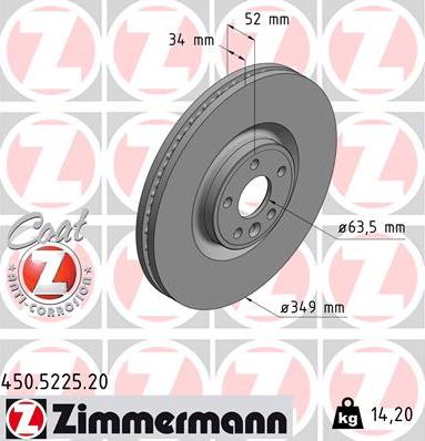 Zimmermann 450.5225.20 - Тормозной диск !COAT Z \JAGUAR, LAND ROVER DISCOVERY SPORT 2.0 4x4 (14>), DISCOVERY SPORT 2.0 4x4 (1 autosila-amz.com