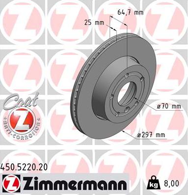 Zimmermann 450.5220.20 - Тормозной диск autosila-amz.com