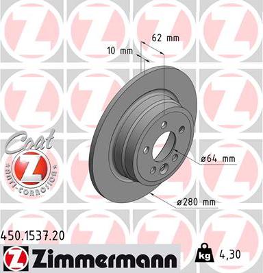 Zimmermann 450.1537.20 - Тормозной диск autosila-amz.com