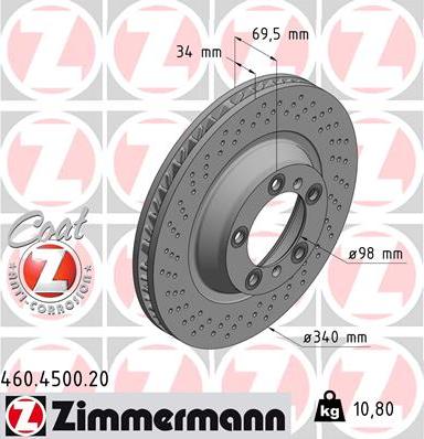 Zimmermann 460.4500.20 - Тормозной диск autosila-amz.com