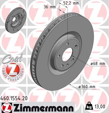 Zimmermann 460.1554.20 - Тормозной диск autosila-amz.com