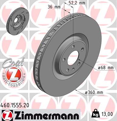 Zimmermann 460.1555.20 - Тормозной диск autosila-amz.com
