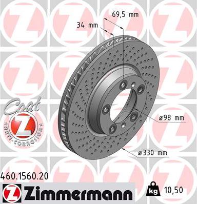 Zimmermann 460.1560.20 - Тормозной диск autosila-amz.com