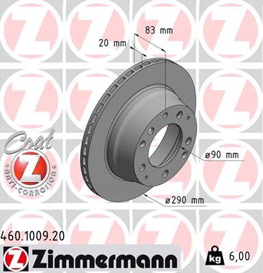 Zimmermann 460.1009.20 - Тормозной диск autosila-amz.com
