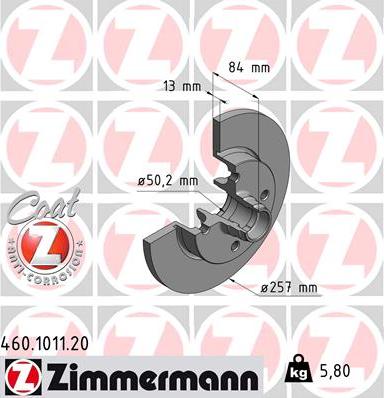 Zimmermann 460.1011.20 - Тормозной диск autosila-amz.com
