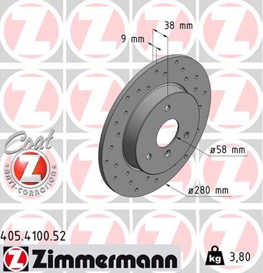 Zimmermann 405.4100.52 - Тормозной диск autosila-amz.com