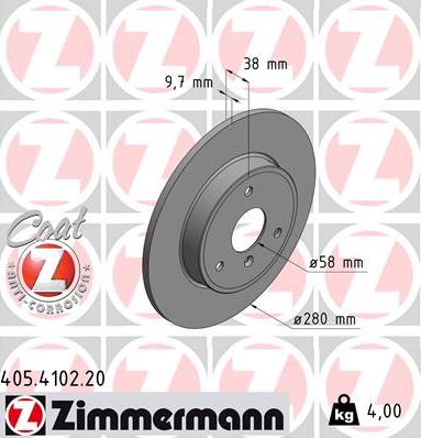 Zimmermann 405.4102.20 - Тормозной диск autosila-amz.com
