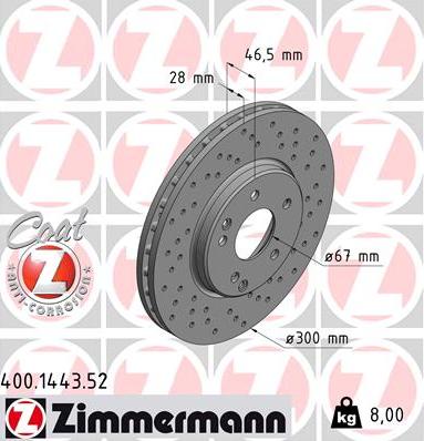 Zimmermann 400.1443.52 - Тормозной диск autosila-amz.com