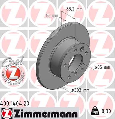 Zimmermann 400.1404.20 - Тормозной диск autosila-amz.com