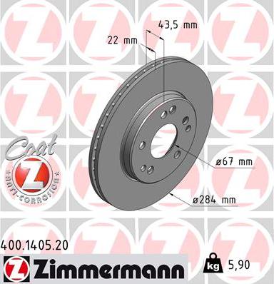 Zimmermann 400.1405.20 - Тормозной диск autosila-amz.com