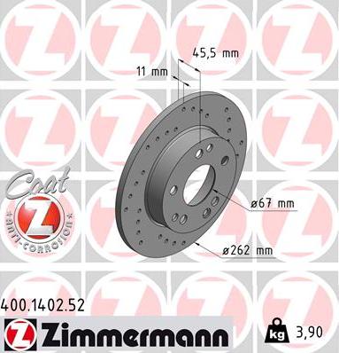 Zimmermann 400.1402.52 - Тормозной диск autosila-amz.com