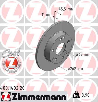 Zimmermann 400.1402.20 - Тормозной диск autosila-amz.com