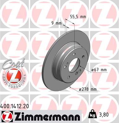 Zimmermann 400.1412.20 - Тормозной диск autosila-amz.com