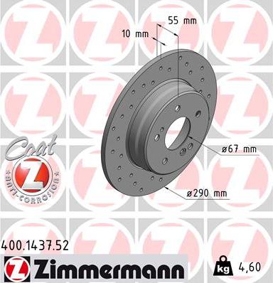 Zimmermann 400.1437.52 - Тормозной диск autosila-amz.com