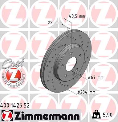 Zimmermann 400.1426.52 - Тормозной диск autosila-amz.com
