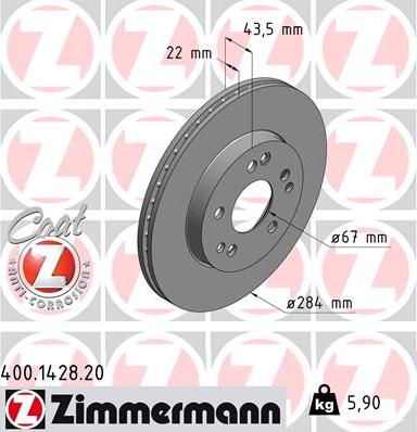 Zimmermann 400.1428.20 - Тормозной диск autosila-amz.com