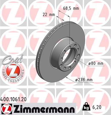 Zimmermann 400.1061.20 - Тормозной диск autosila-amz.com