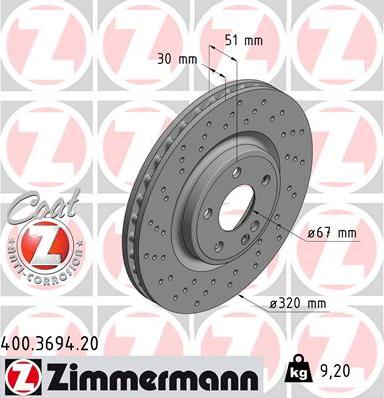 Zimmermann 400.3694.20 - Тормозной диск autosila-amz.com