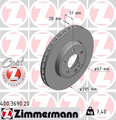 Zimmermann 400.3690.20 - Тормозной диск autosila-amz.com