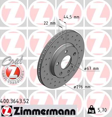 Zimmermann 400.3643.52 - Тормозной диск autosila-amz.com