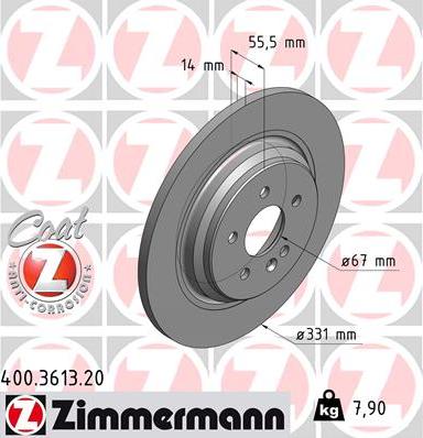 Zimmermann 400.3613.20 - ДИСК ТОРМ MER W163 2.3-5.5/2.7CDI/4.0CDI 98- ЗАД НЕ ВЕНТ 331X14 autosila-amz.com