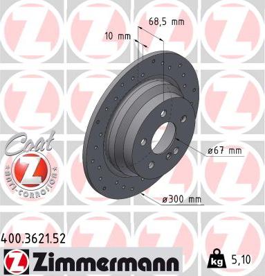 Zimmermann 400.3621.52 - Тормозной диск autosila-amz.com