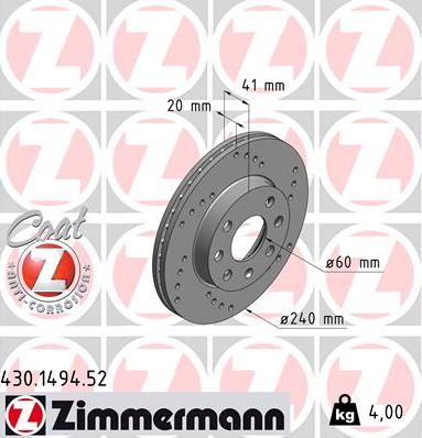 Zimmermann 430.1494.52 - Тормозной диск autosila-amz.com