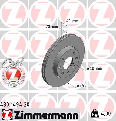 Zimmermann 430.1494.20 - Тормозной диск autosila-amz.com