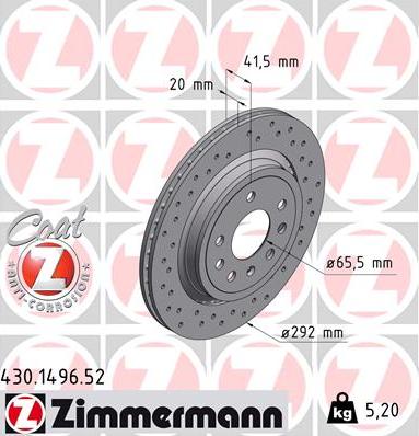 Zimmermann 430.1496.52 - Тормозной диск autosila-amz.com