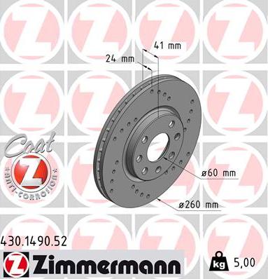 Zimmermann 430.1490.52 - Тормозной диск autosila-amz.com