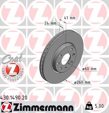 Zimmermann 430.1490.20 - Тормозной диск autosila-amz.com