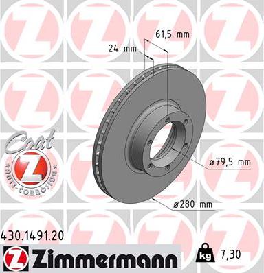 Zimmermann 430.1491.20 - Тормозной диск autosila-amz.com