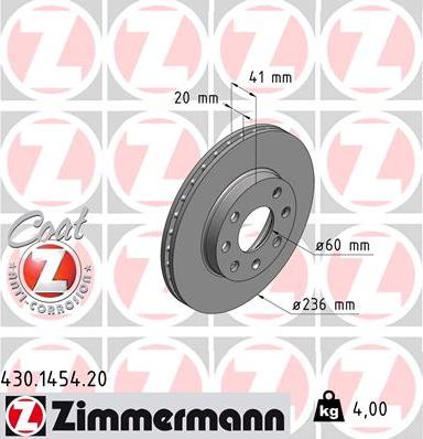 Zimmermann 430.1454.20 - Тормозной диск autosila-amz.com