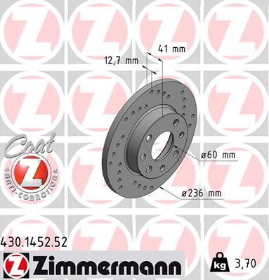 Zimmermann 430.1452.52 - Тормозной диск autosila-amz.com