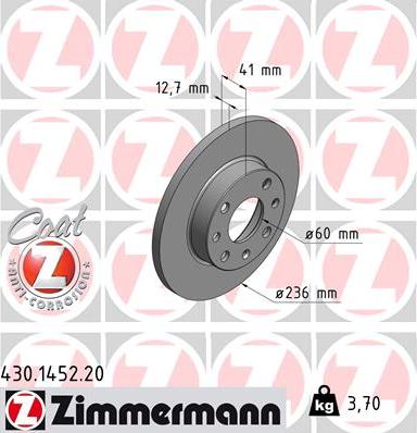 Zimmermann 430.1452.20 - Тормозной диск autosila-amz.com