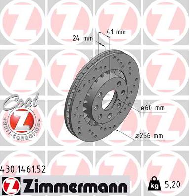 Zimmermann 430.1461.52 - диск тормозной !Sport перед. 256x24/41-4x100 \DAEWOO, OPEL NEXIA 1.6 08>, ASCONA C 2.0 i GT 87>88, A autosila-amz.com