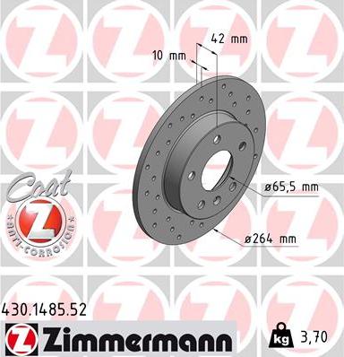 Zimmermann 430.1485.52 - Диск тормозной (заказывать 2шт./цена за1шт.) OPEL SPORT с антикоррозионным покрытием Coat Z autosila-amz.com