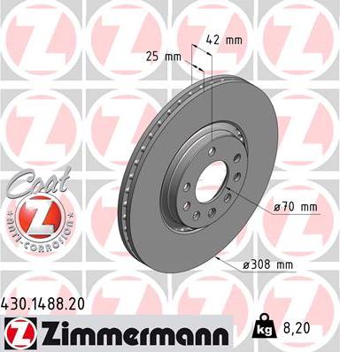 Zimmermann 430.1488.20 - Тормозной диск autosila-amz.com