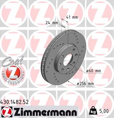 Zimmermann 430.1482.52 - Тормозной диск autosila-amz.com