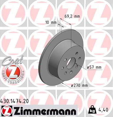 Zimmermann 430.1474.20 - Тормозной диск autosila-amz.com