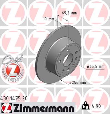 Zimmermann 430.1475.20 - Тормозной диск autosila-amz.com