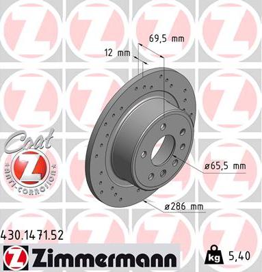 Zimmermann 430.1471.52 - Тормозной диск autosila-amz.com