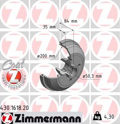Zimmermann 430.1618.20 - Тормозной барабан autosila-amz.com