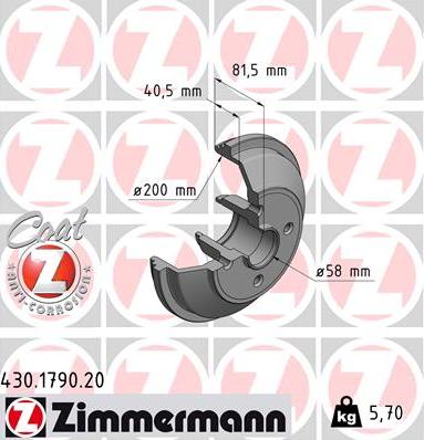 Zimmermann 430.1790.20 - Тормозной барабан autosila-amz.com