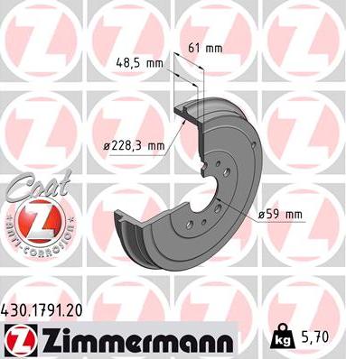 Zimmermann 430.1791.20 - Тормозной барабан autosila-amz.com