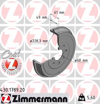 Zimmermann 430.1789.20 - Тормозной барабан autosila-amz.com