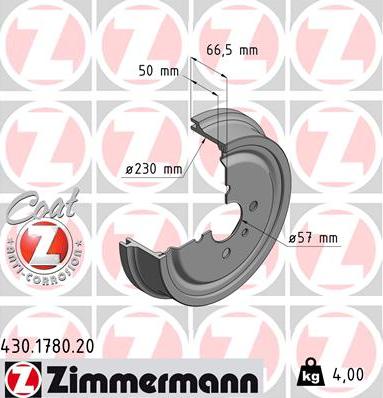 Zimmermann 430.1780.20 - Тормозной барабан autosila-amz.com