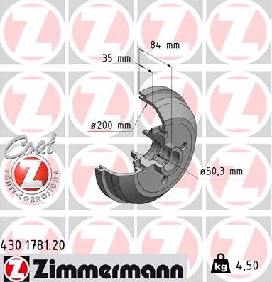 Zimmermann 430.1781.00 - Тормозной барабан autosila-amz.com
