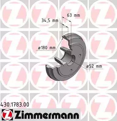 Zimmermann 430.1783.00 - Тормозной барабан autosila-amz.com